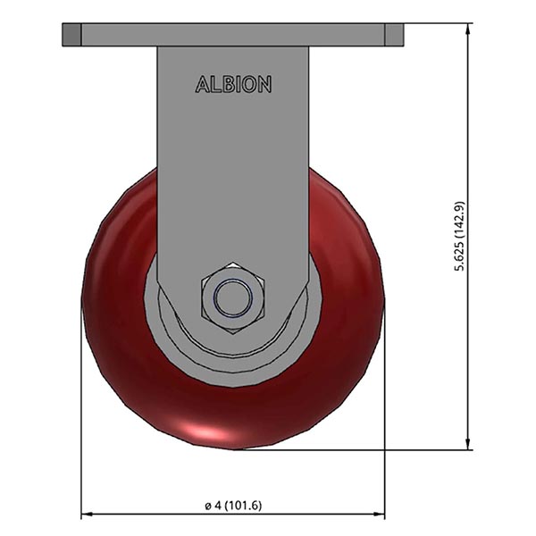 Side view drawing of caster with dimensions